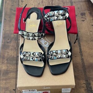 Christian Louboutin Black and Silver Studded Sandals